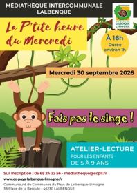 ANIMATION - Médiathèque intercommunale - Lalbenque - 30/09 - La P'tite Heure du Mercredi